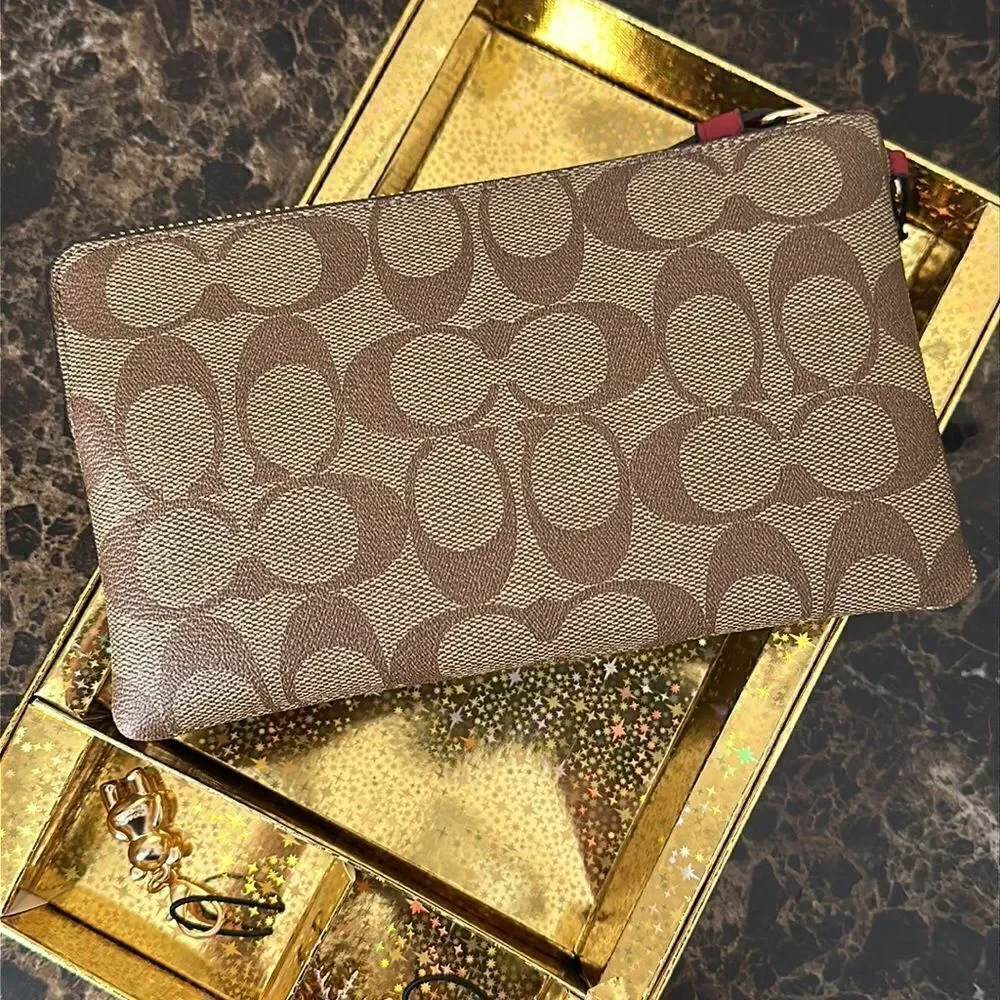 New Coach Signature Large Wristlet with Charms in a Gift Box